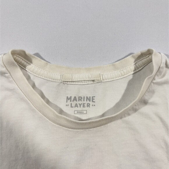 Marine Layer Signature Crew Graphic Print Tee in Natural T-shirt Boho Mens Sz S - Picture 6 of 12
